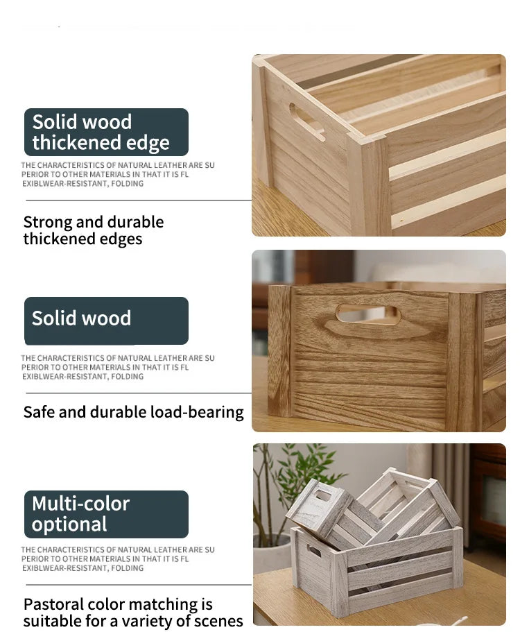 Retro Solid Wood Storage Basket Set
