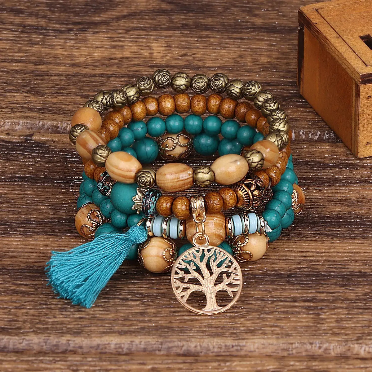 Tree of Life Wood Bead Bracelet