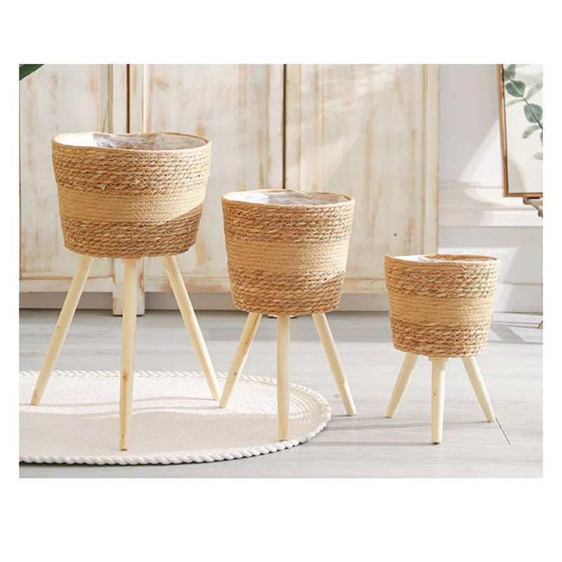 Woven Straw Planter Basket