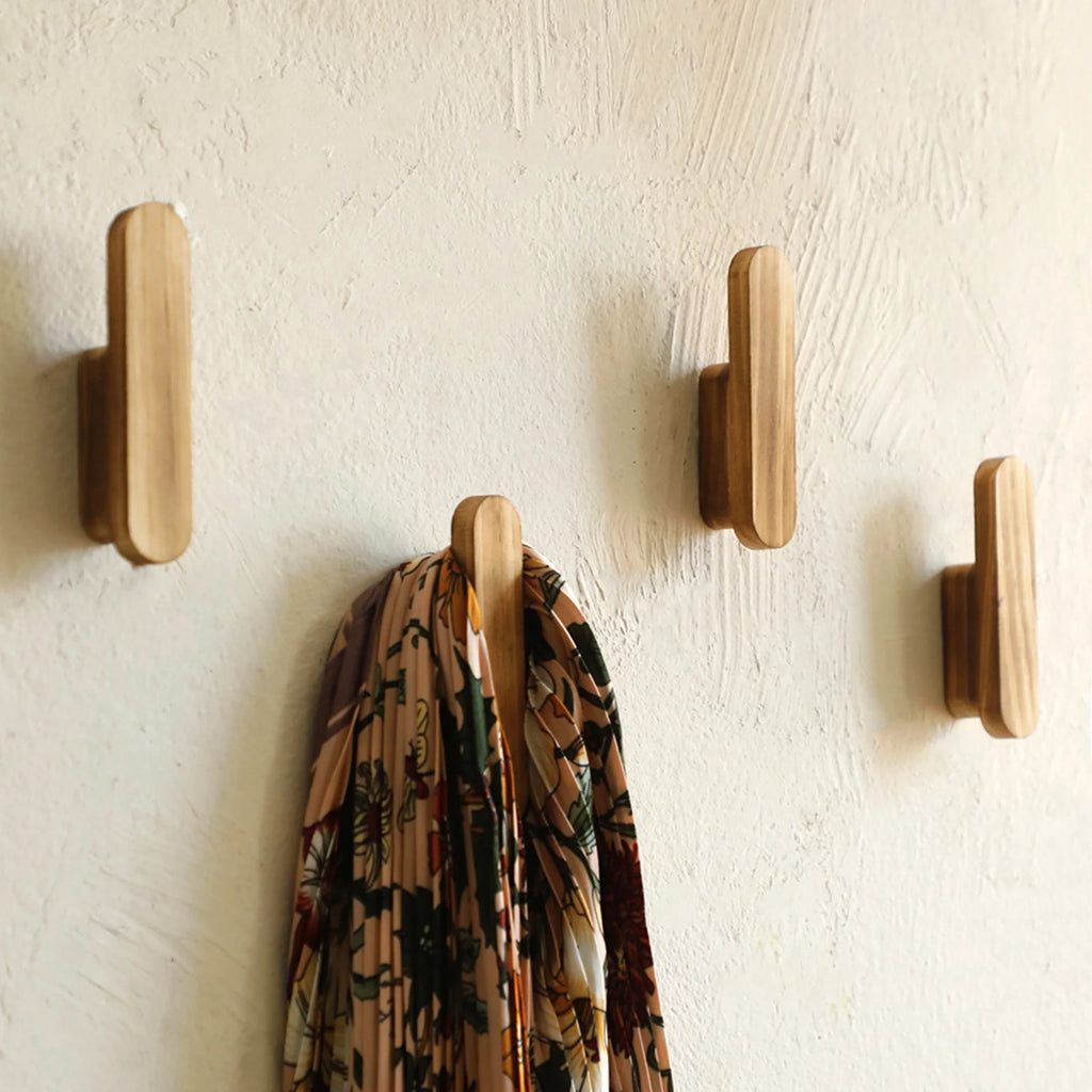 Boho Pine Wood Wall Hook | Rustic Minimalist Towel & Hat Hanger
