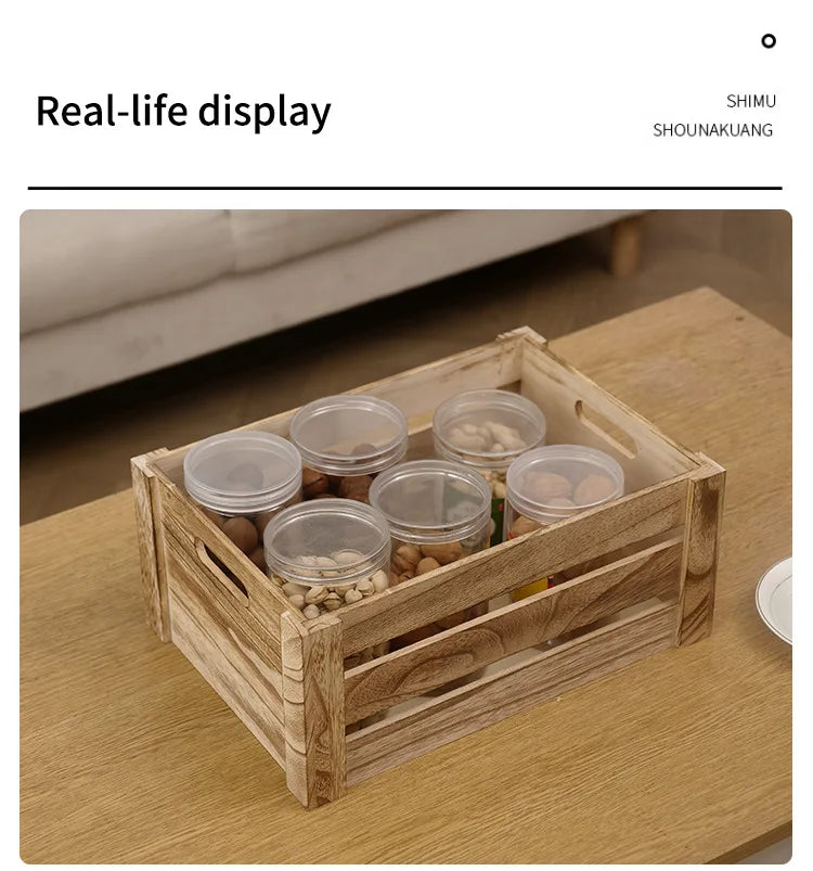 Retro Solid Wood Storage Basket Set