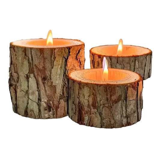 Wooden Log Tealight Holders, Set of 3