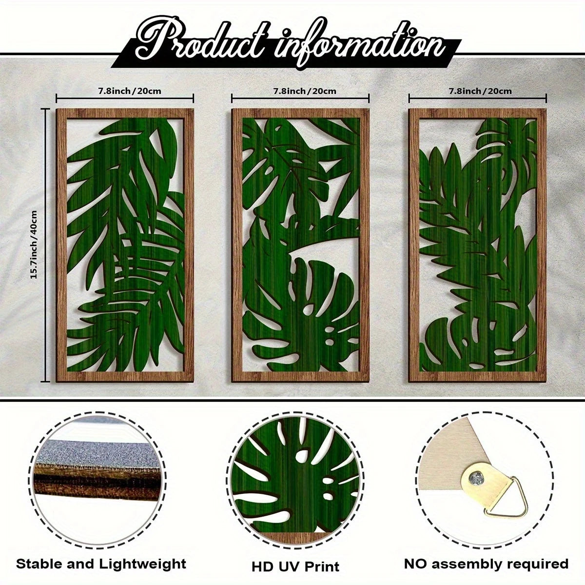 Set of 3 Hollow Carved Wood Leaf Hanging Panels