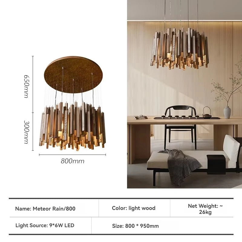 Solid Wood Farmhouse Pendant Chandelier | Dining Room & Kitchen Hanging Light