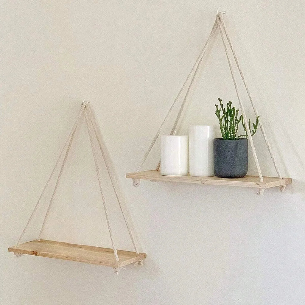 Wooden Swing Hanging Hemp Rope Shelve