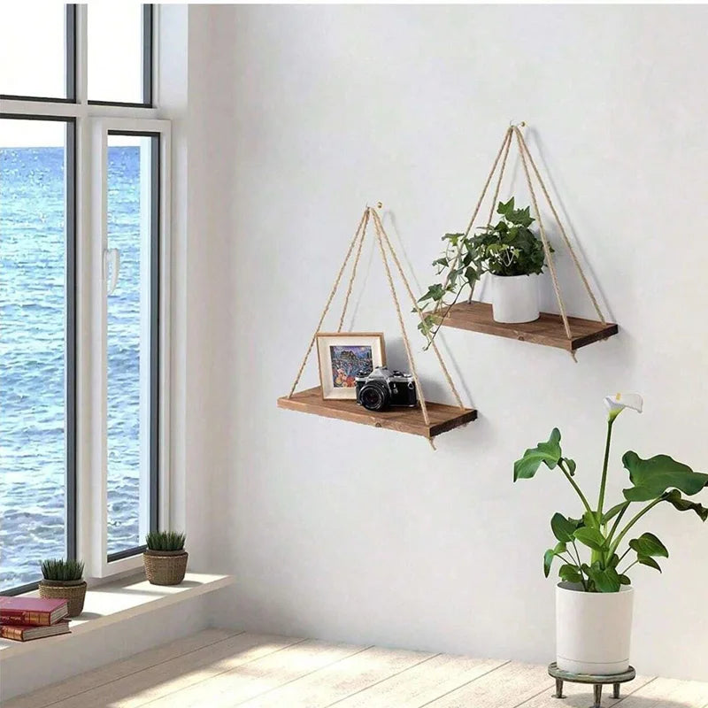 Wooden Swing Hanging Hemp Rope Shelve