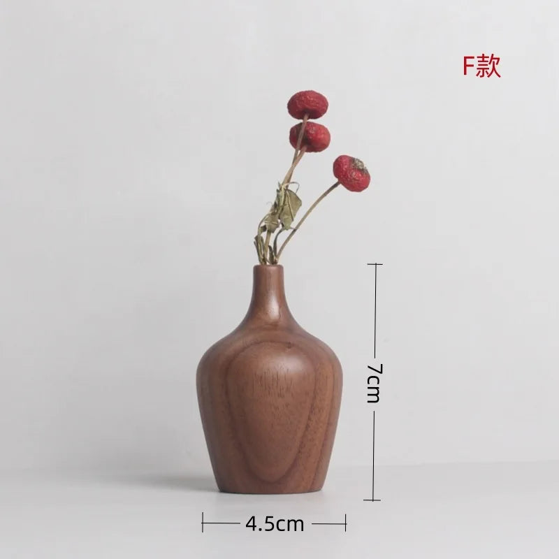 Handcrafted Walnut Wood Mini Vase — Minimalist Dried Flower Holder