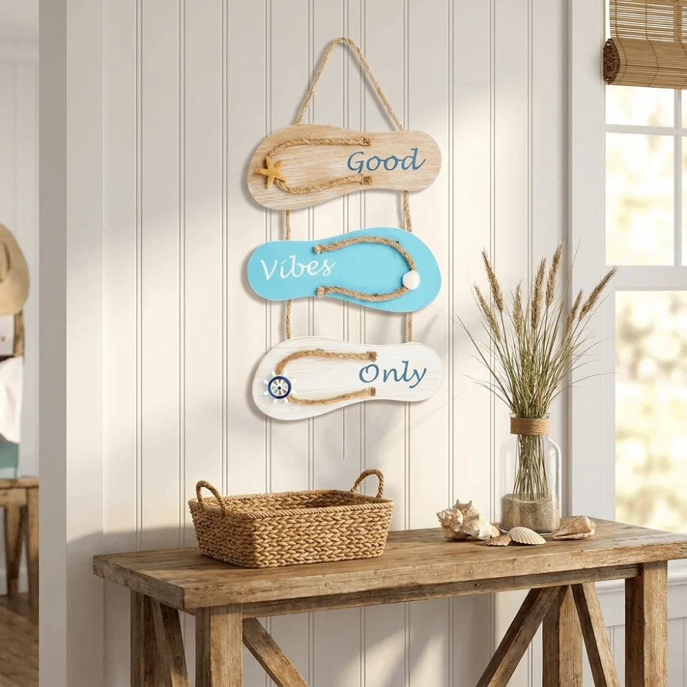Coastal Wooden Flip Flop Wall Hanging | Ocean-Themed Farmhouse Décor