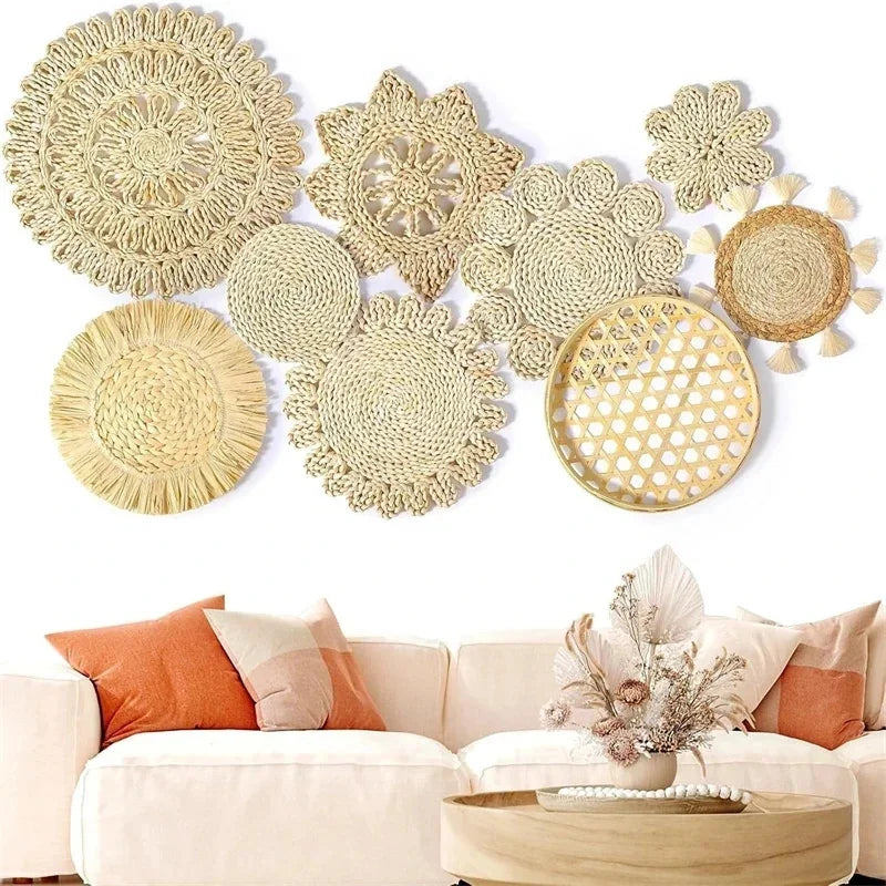 Straw Woven Wall Hanging Set