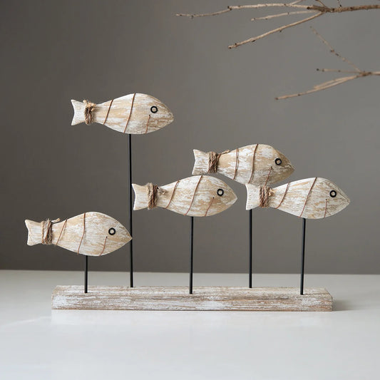 Wooden Shoal of Fish Decor