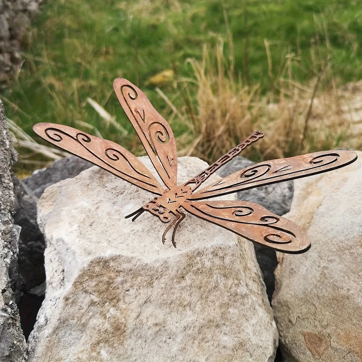 Rustic Metal Dragonfly Garden Statue