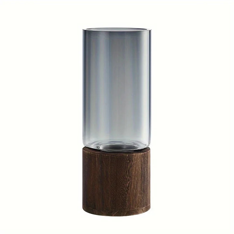 Elegant Glass Vase with Wooden Base