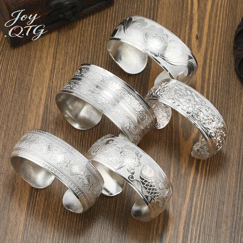 Carved Flower Wide Bracelet
