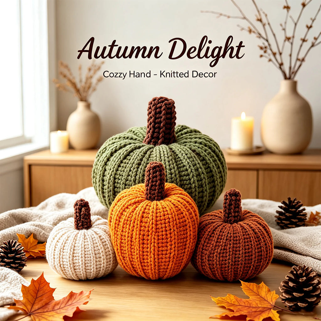 Handmade Rustic Farmhouse Knitted Pumpkin Decor Set