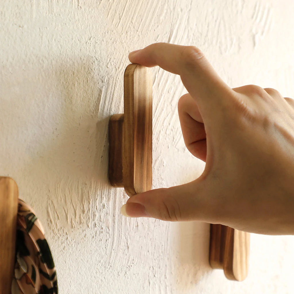 Boho Pine Wood Wall Hook | Rustic Minimalist Towel & Hat Hanger