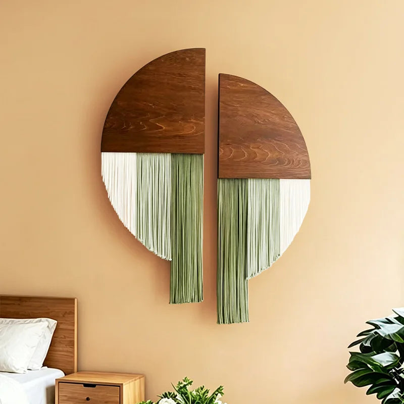 Hand Woven Cotton Macrame Wall Hanging with Wooden Stick Tassel