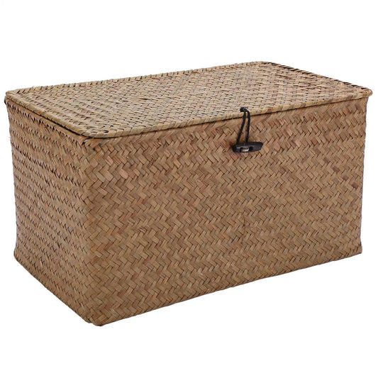 Straw Woven Basket with Lid
