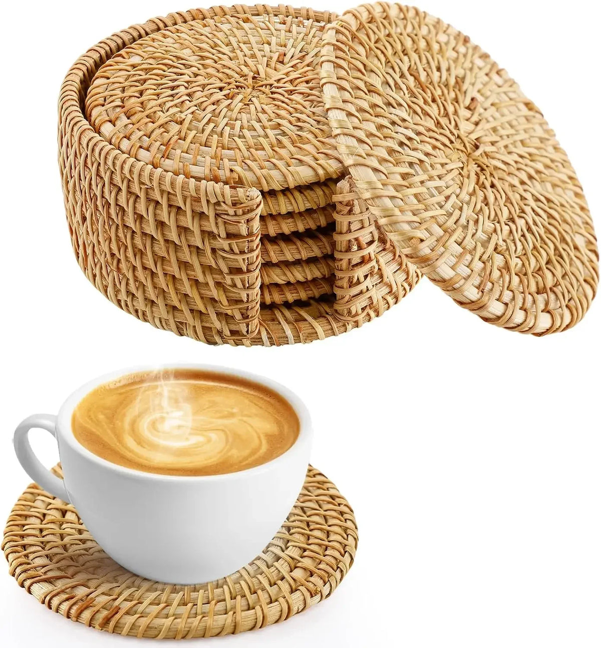 Handwoven Rattan Coasters, Set of 6