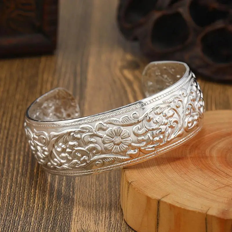 Carved Flower Wide Bracelet