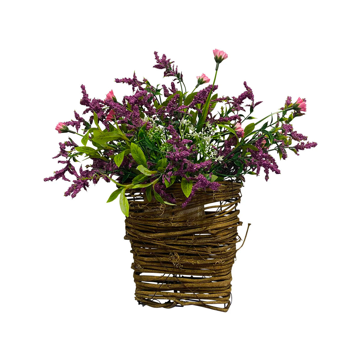 Spring Wildflower Door Basket Wreath | Farmhouse Cottage Garland