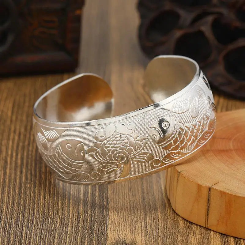 Carved Flower Wide Bracelet
