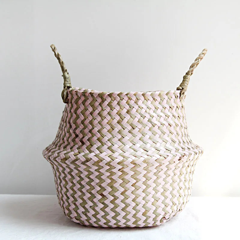 Striped Wicker Storage Basket