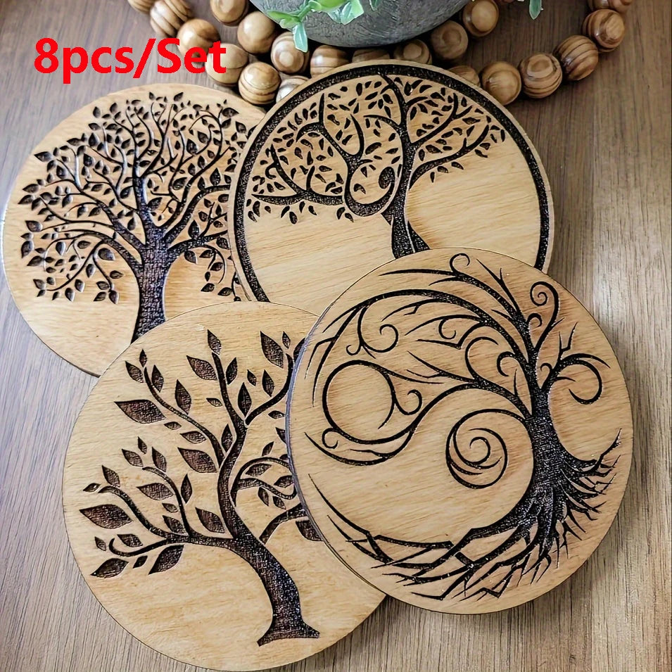 Tree of Life Wooden Coasters, Set of 8