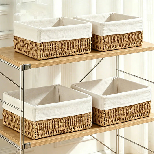 Faux Rattan Desktop Organizer Bin
