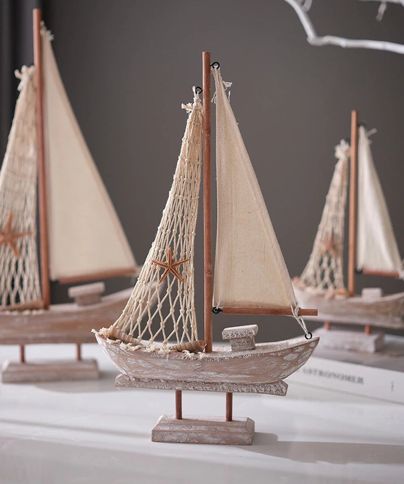 Mediterranean Style Wooden Sailing Boat Ornaments