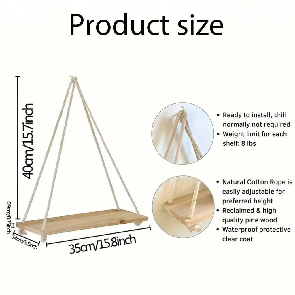 Wooden Swing Hanging Hemp Rope Shelve