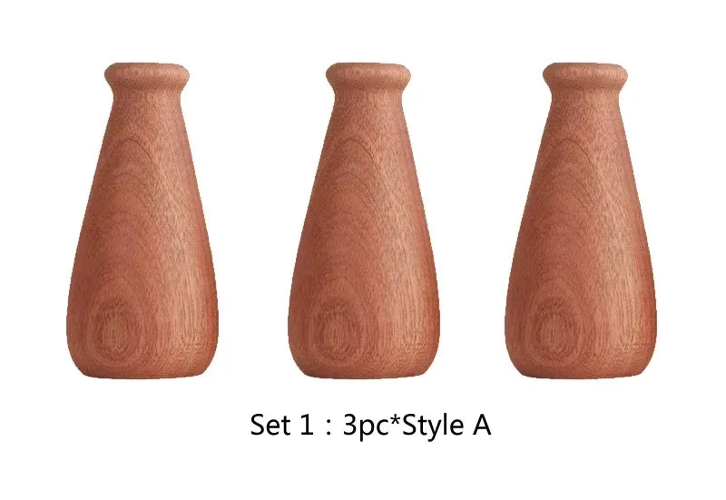 Wooden Flower Vase With Solid Wood Flowers