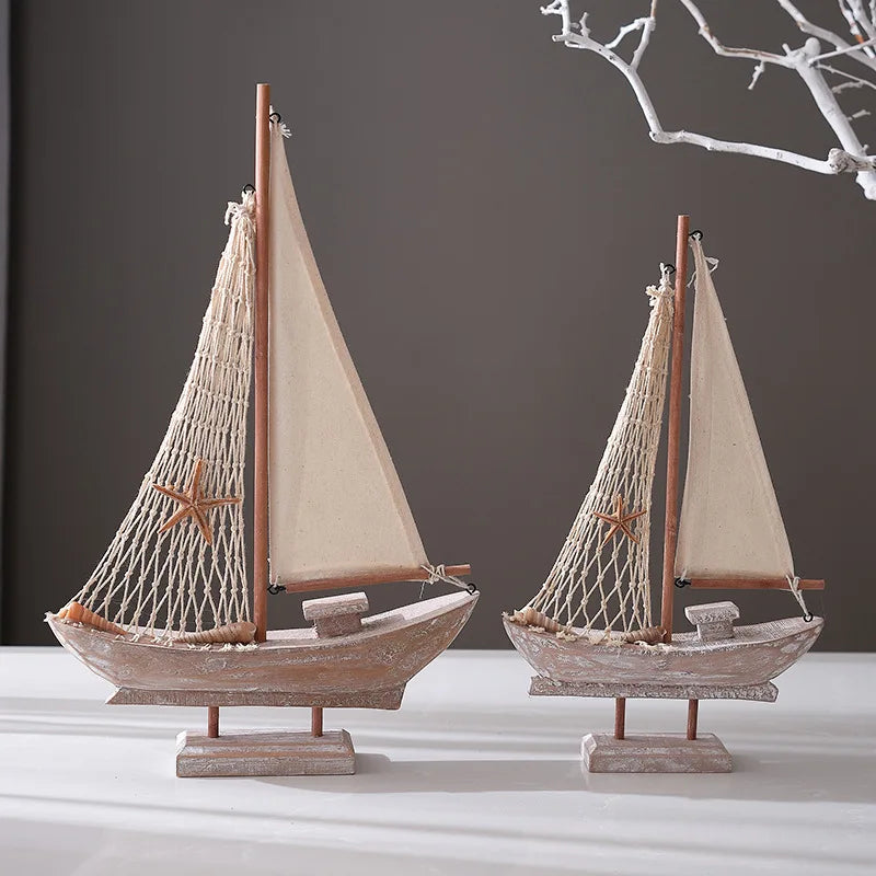 Mediterranean Style Wooden Sailing Boat Ornaments