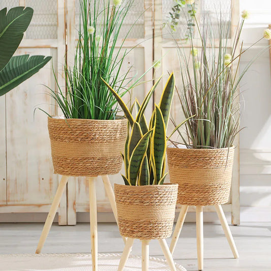 Woven Straw Planter Basket