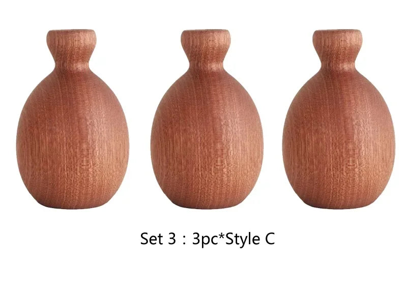 Wooden Flower Vase With Solid Wood Flowers