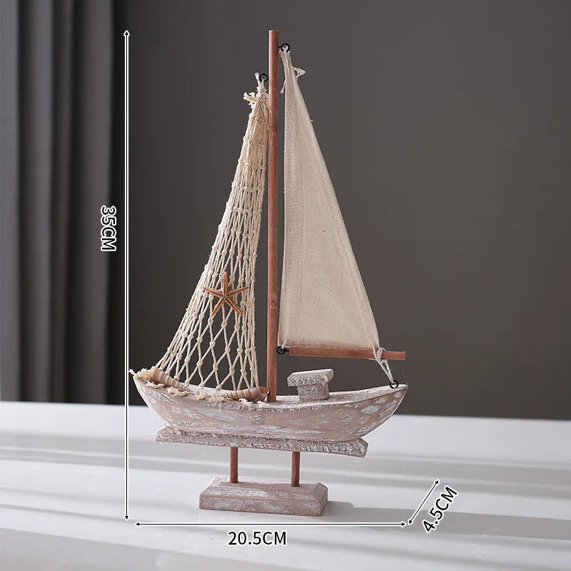 Mediterranean Style Wooden Sailing Boat Ornaments