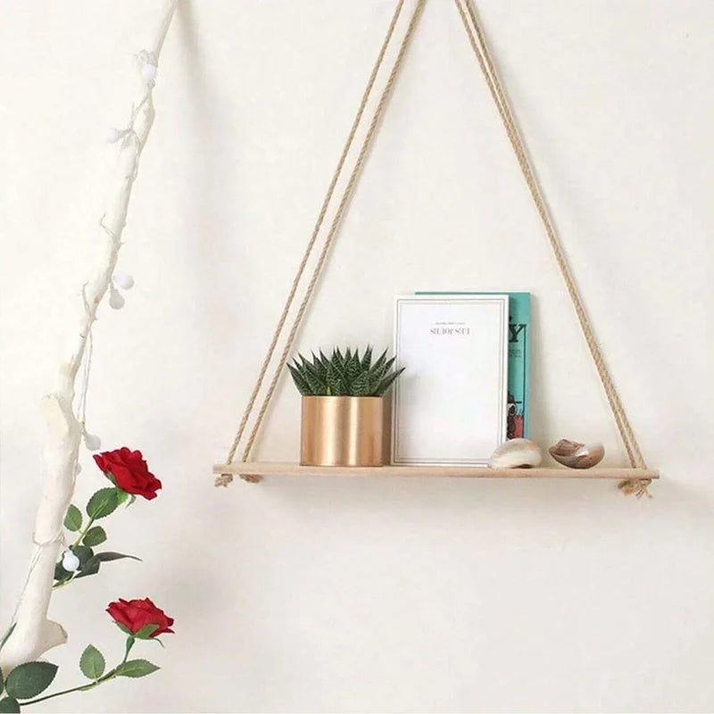 Wooden Swing Hanging Hemp Rope Shelve