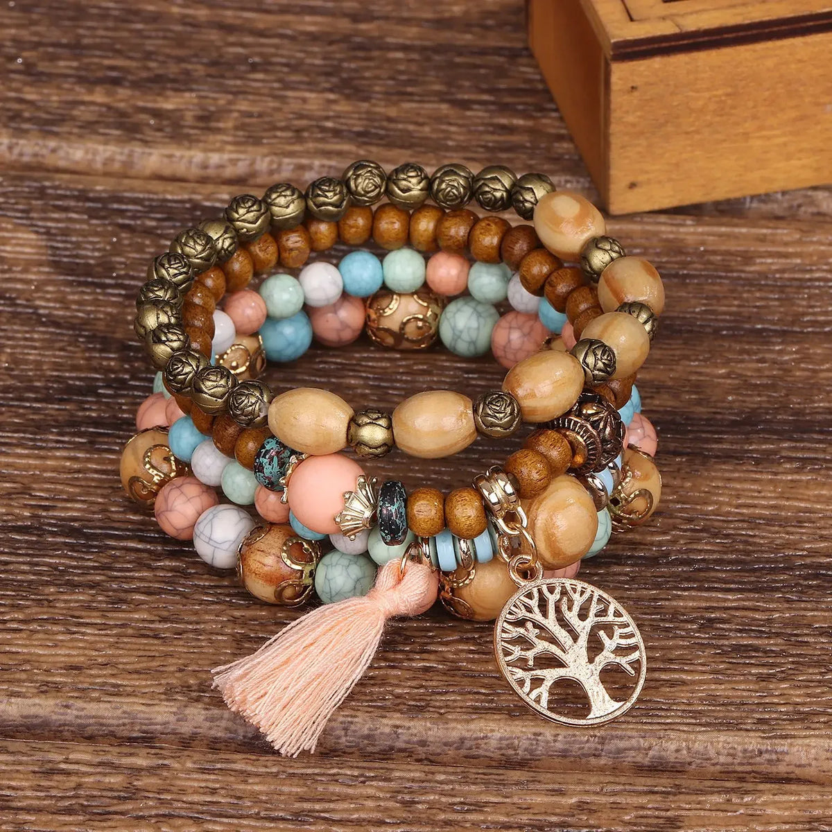 Tree of Life Wood Bead Bracelet
