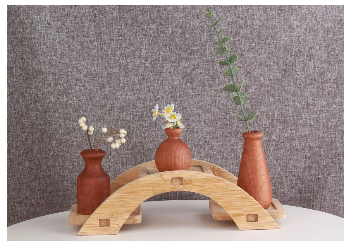 Wooden Flower Vase With Solid Wood Flowers