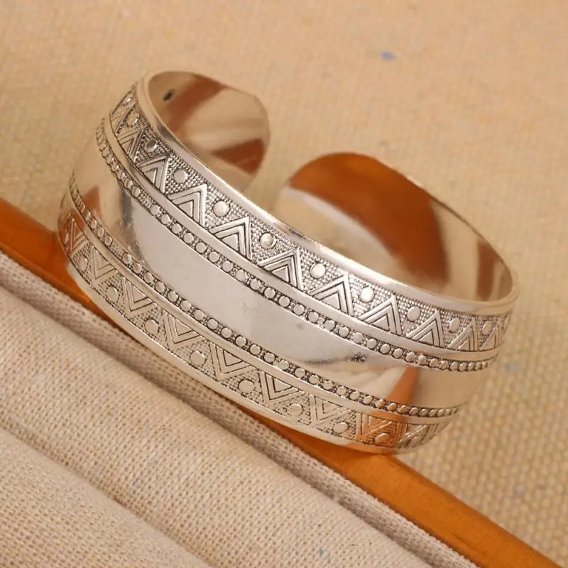 Carved Flower Wide Bracelet