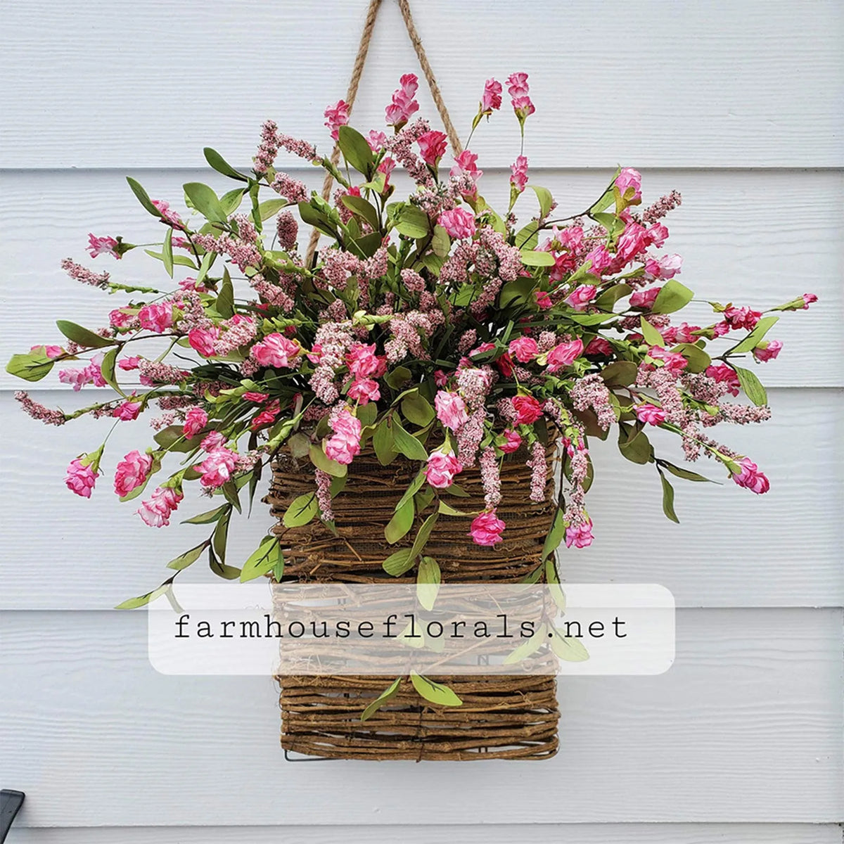 Spring Wildflower Door Basket Wreath | Farmhouse Cottage Garland