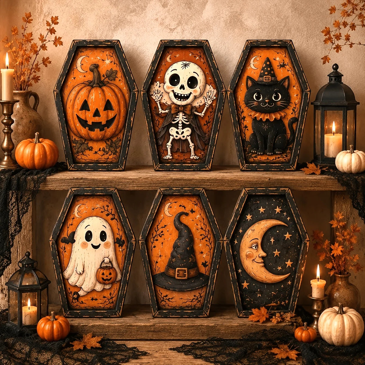 Flat Printed Retro Halloween Wooden Plaque