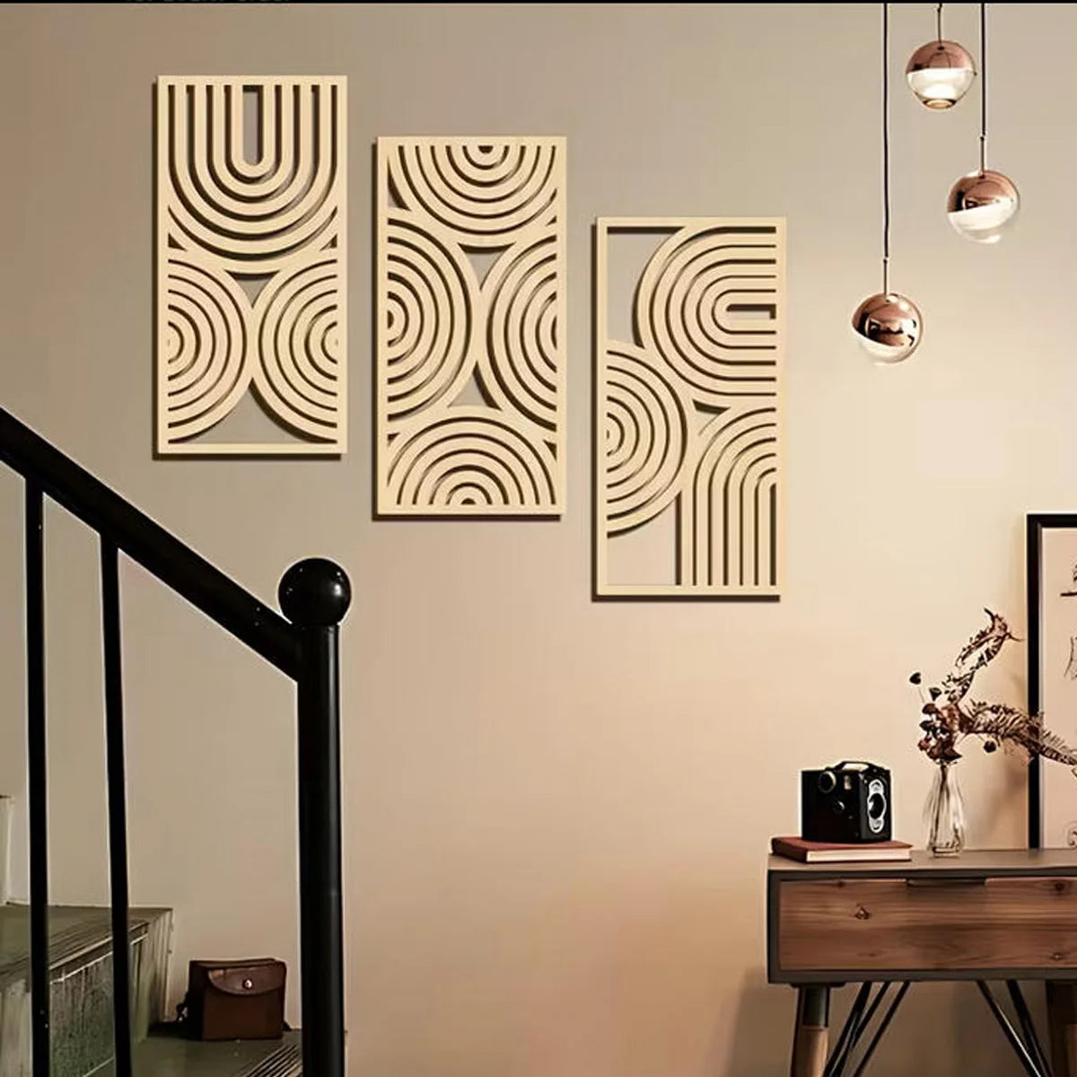 3pcs Wooden Abstract Wall Art Deco
