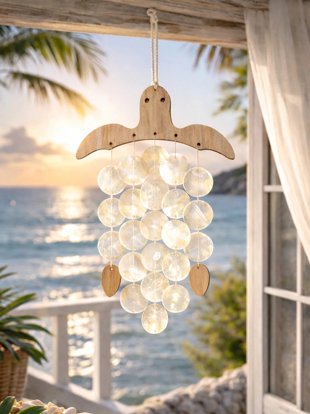 Handcrafted Turtle Capiz Shell Wind Chime
