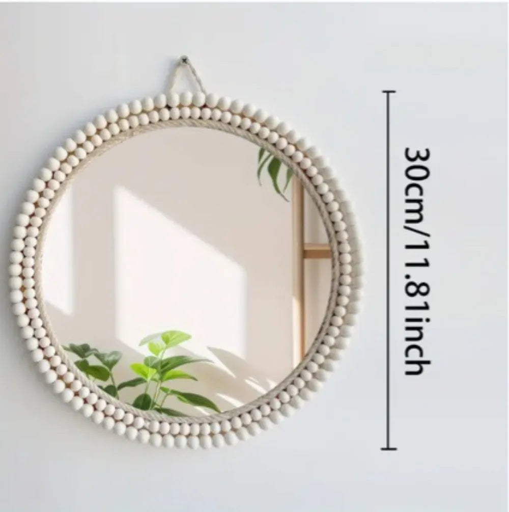 Mirror Decorated with Wooden Beads