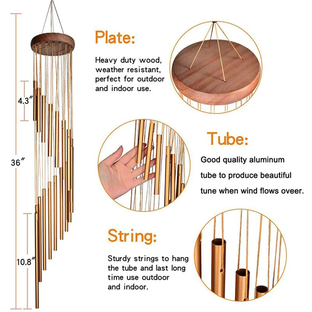 12-Tube Aluminum Wind Chimes with Gold & Silver Bells