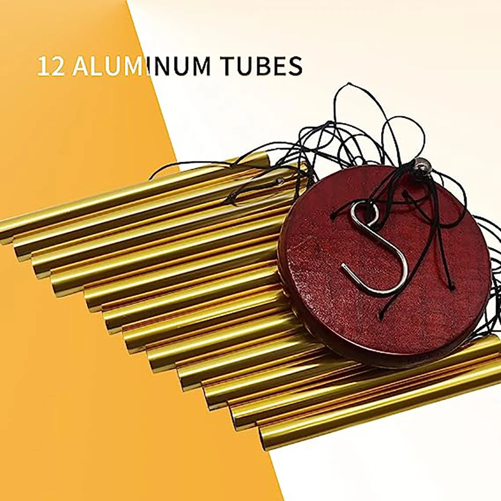 12-Tube Aluminum Wind Chimes with Gold & Silver Bells