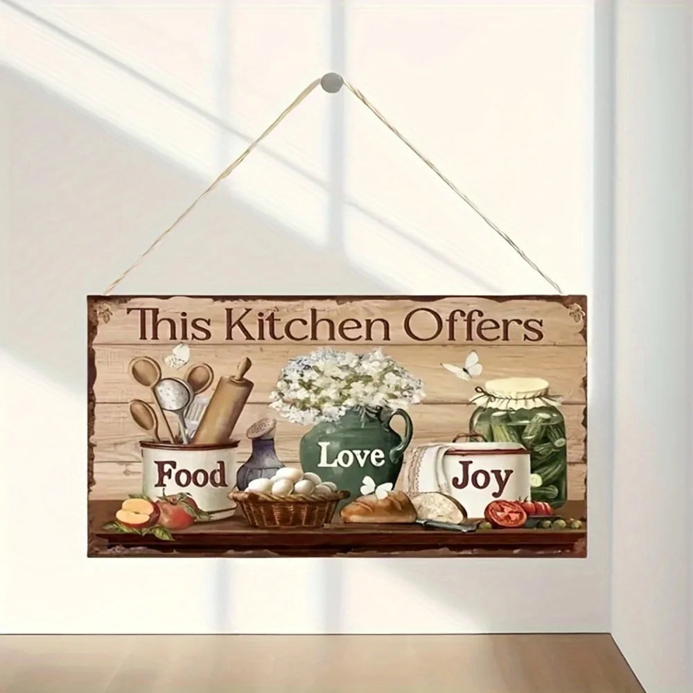 Rustic Wooden Kitchen Wall Sign — "This Kitchen Offers Food Love Joy"