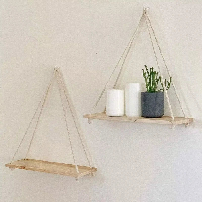 Wooden Swing Hanging Hemp Rope Shelve