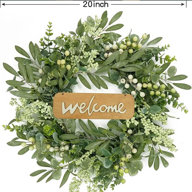 Green Eucalyptus Wreath with Olive Leaves & Mixed Berries | Farmhouse Décor