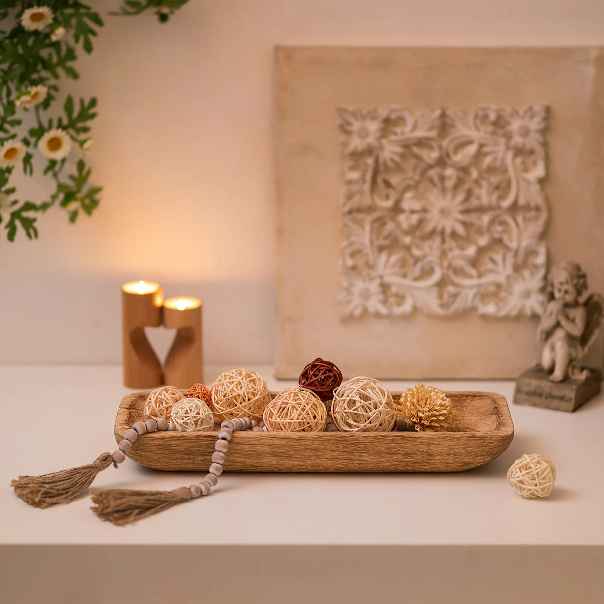 Handcrafted 16-Inch Decorative Wooden Tray/Bowl
